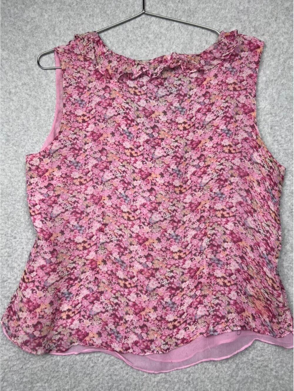 Silkland Silk Sheer Pink Floral Ruffle Dainty L Fairy Y2K Boho Coquette Dolce - Picture 2 of 7